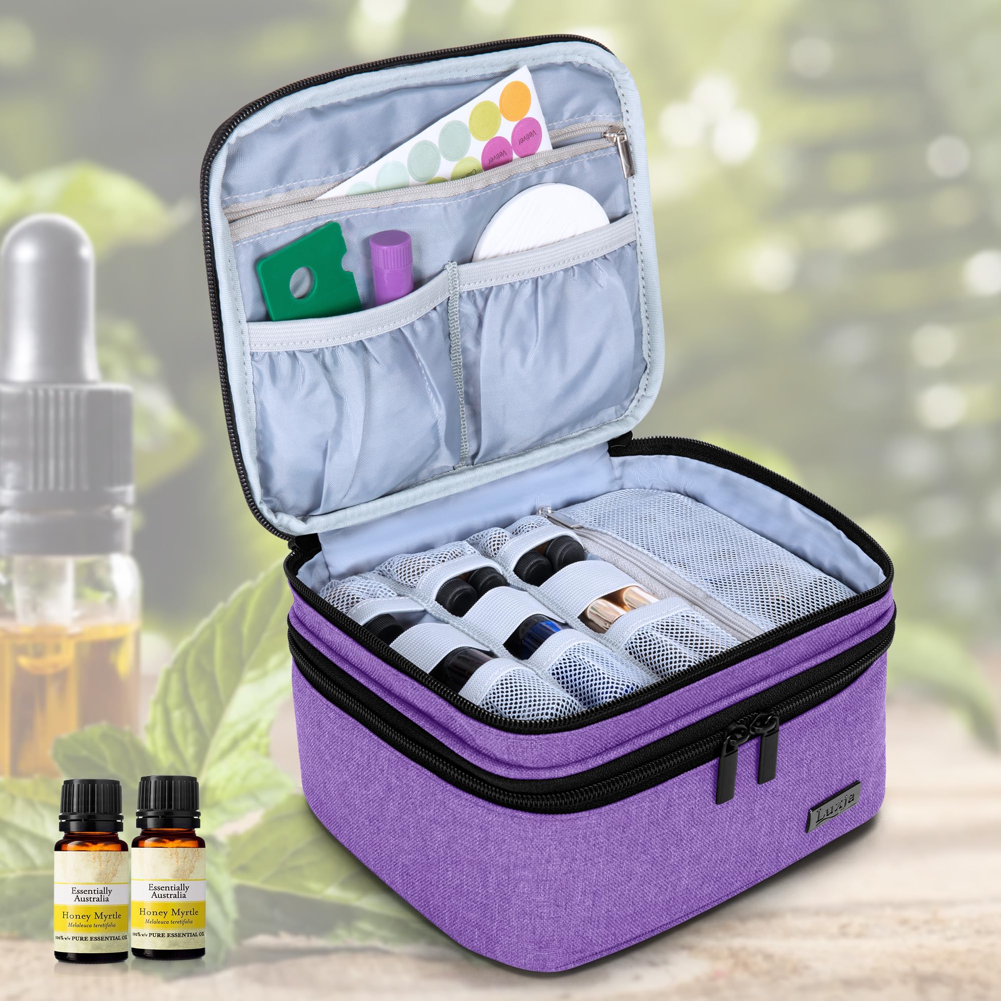 LUXJA Essential Oil Carrying Case – Holds 30 Bottles (5ml-30ml) Purple | Double Layer Organizer