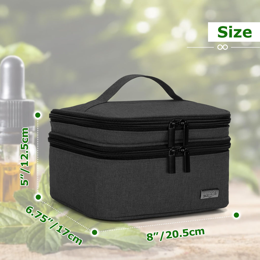 LUXJA Essential Oil Carrying Case - Holds 30 Bottles (5ml-30ml), Double-Layer Organizer, Black (Bag Only)