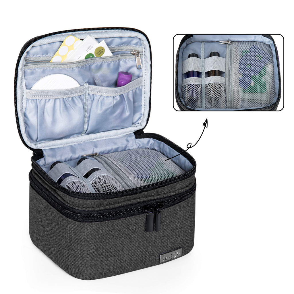 LUXJA Essential Oils Bag - Holds 20 Bottles (5–30 ml), Fits Rollers | Double-Layer Organizer | Black