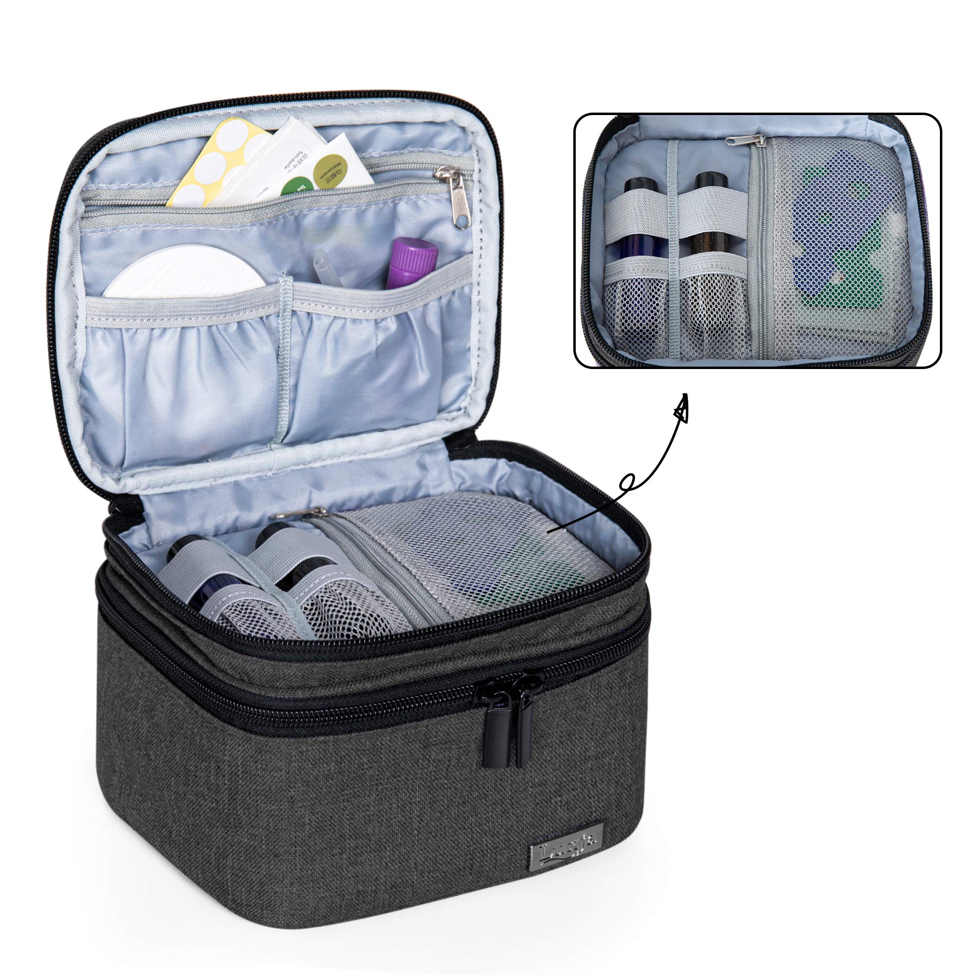 LUXJA Essential Oils Bag - Holds 20 Bottles (5–30 ml), Fits Rollers | Double-Layer Organizer | Black