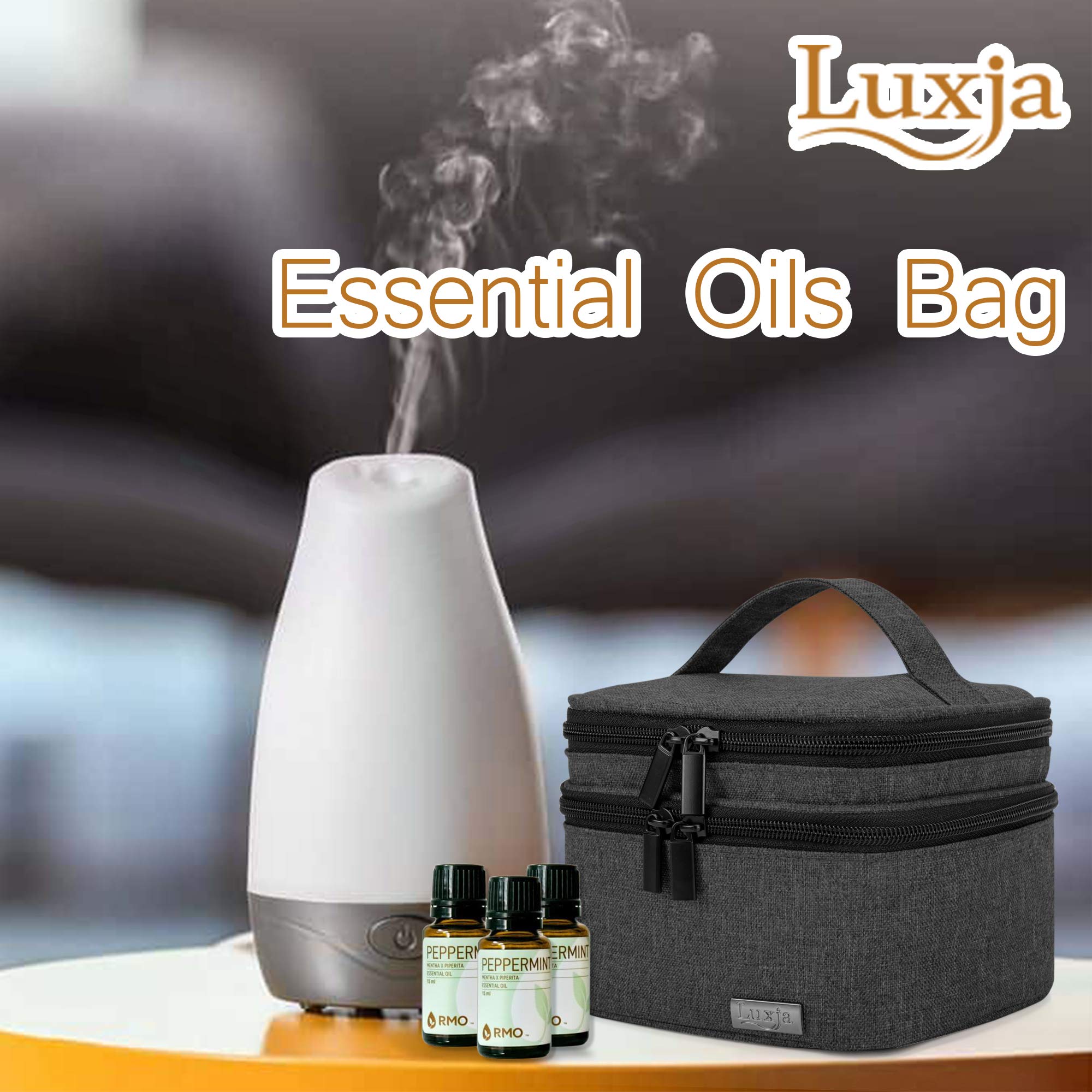 LUXJA Essential Oils Bag - Holds 20 Bottles (5–30 ml), Fits Rollers | Double-Layer Organizer | Black