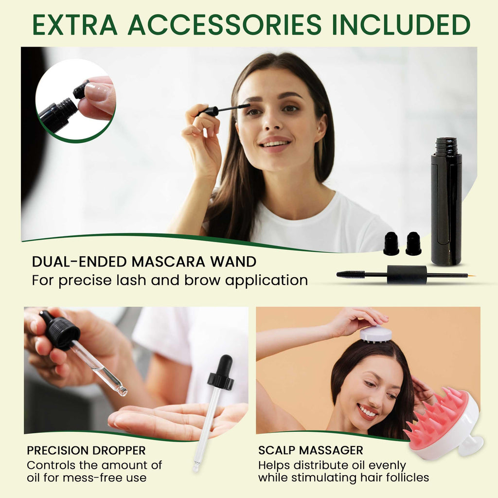 LuxoLook Pure Castor Oil – Cold-Pressed, Hexane-Free 100% Castor Oil for Hair, Skin, Lashes, Brows & Nails | Includes Dropper, Mascara Wand & Scalp Massager