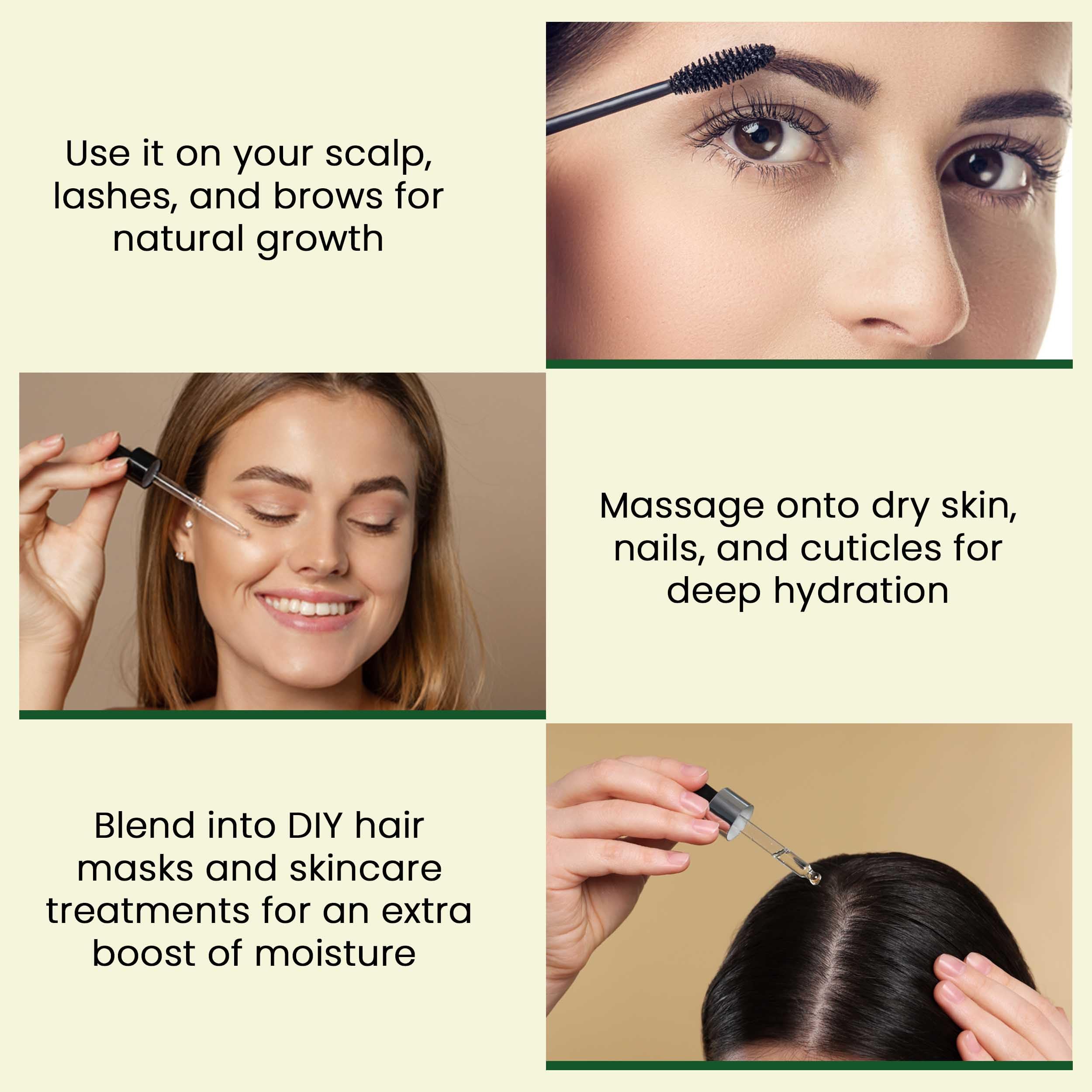 LuxoLook Pure Castor Oil – Cold-Pressed, Hexane-Free 100% Castor Oil for Hair, Skin, Lashes, Brows & Nails | Includes Dropper, Mascara Wand & Scalp Massager