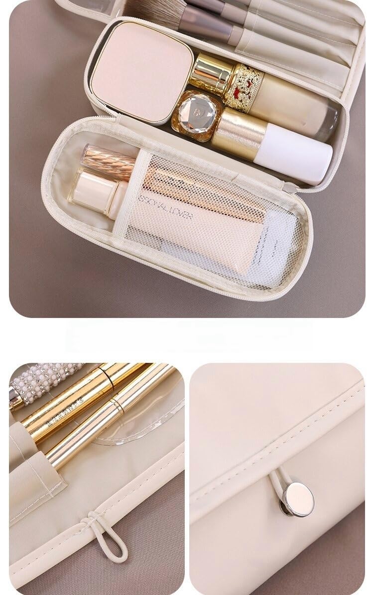 Luxury Leather Makeup Brush Case – Professional Roll-Up Organizer for Travel & Home (White)