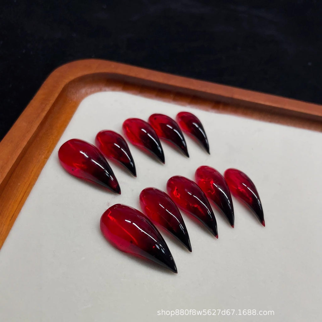 Luxury Handmade Press On Nails – Long Stiletto Eagle Claw, Red & Black Gradient