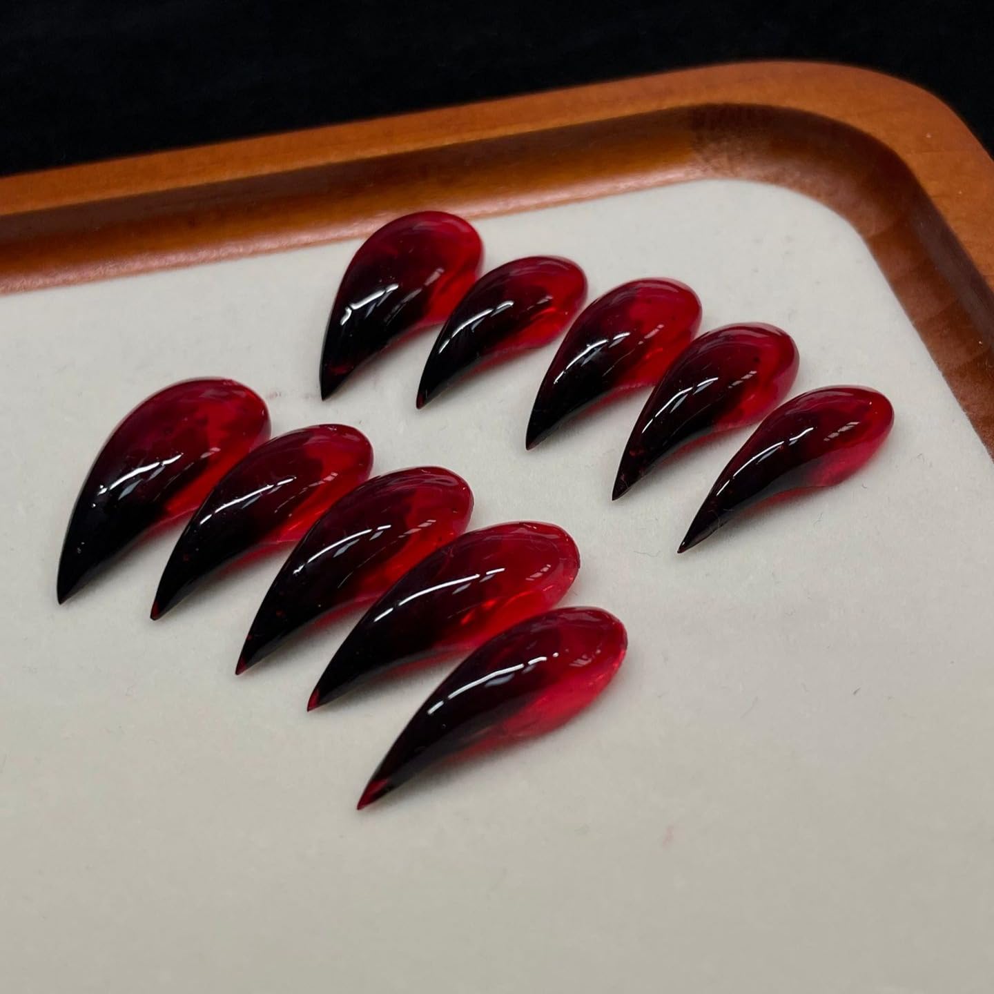 Luxury Handmade Press On Nails – Long Stiletto Eagle Claw, Red & Black Gradient