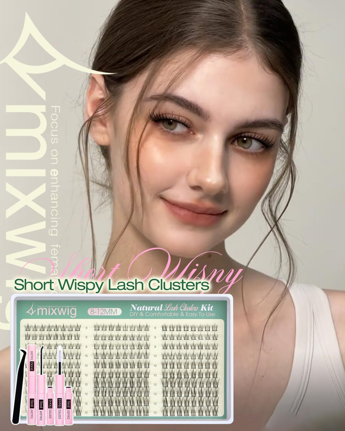 Natural Lash Clusters Kit by Lvmixwig – Short 8-12mm Wispy DIY Lash Extensions