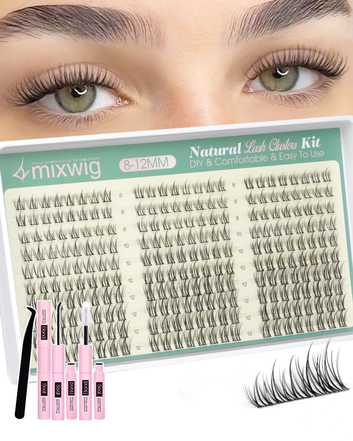 Natural Lash Clusters Kit by Lvmixwig – Short 8-12mm Wispy DIY Lash Extensions