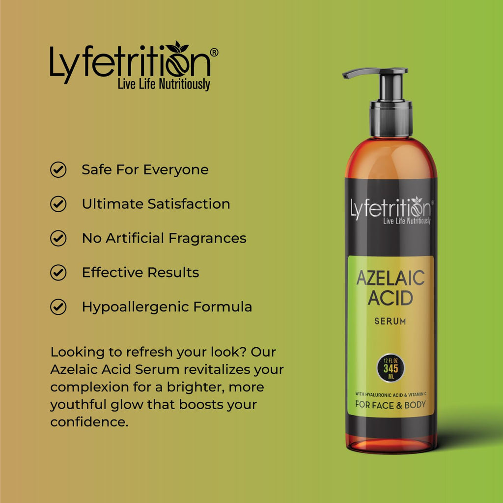 Lyfetrition Azelaic Acid Serum with Hyaluronic Acid | Vitamin C & Aloe Vera (12 oz) | Clear Skin