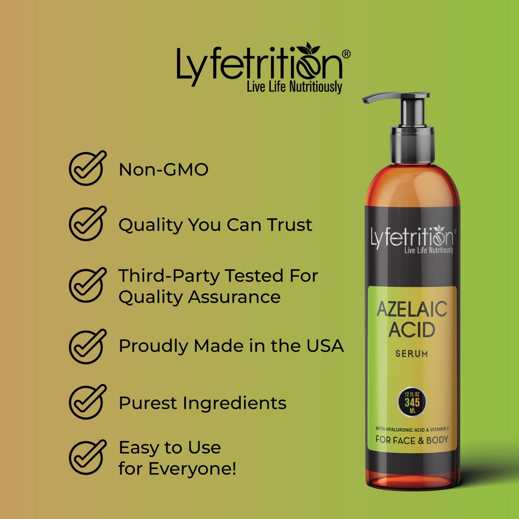 Lyfetrition Azelaic Acid Serum with Hyaluronic Acid | Vitamin C & Aloe Vera (12 oz) | Clear Skin