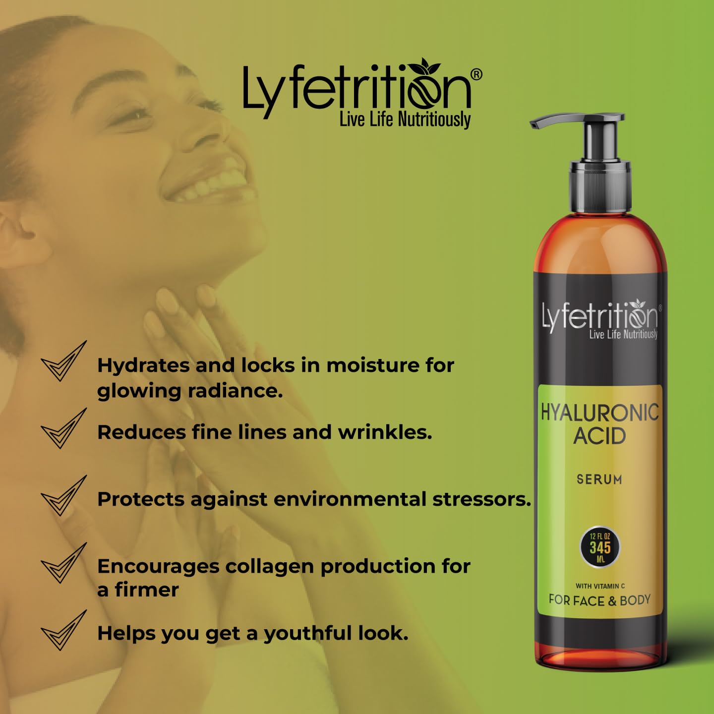 Lyfetrition Hyaluronic Acid Serum with Vitamin C & Aloe – 12 oz