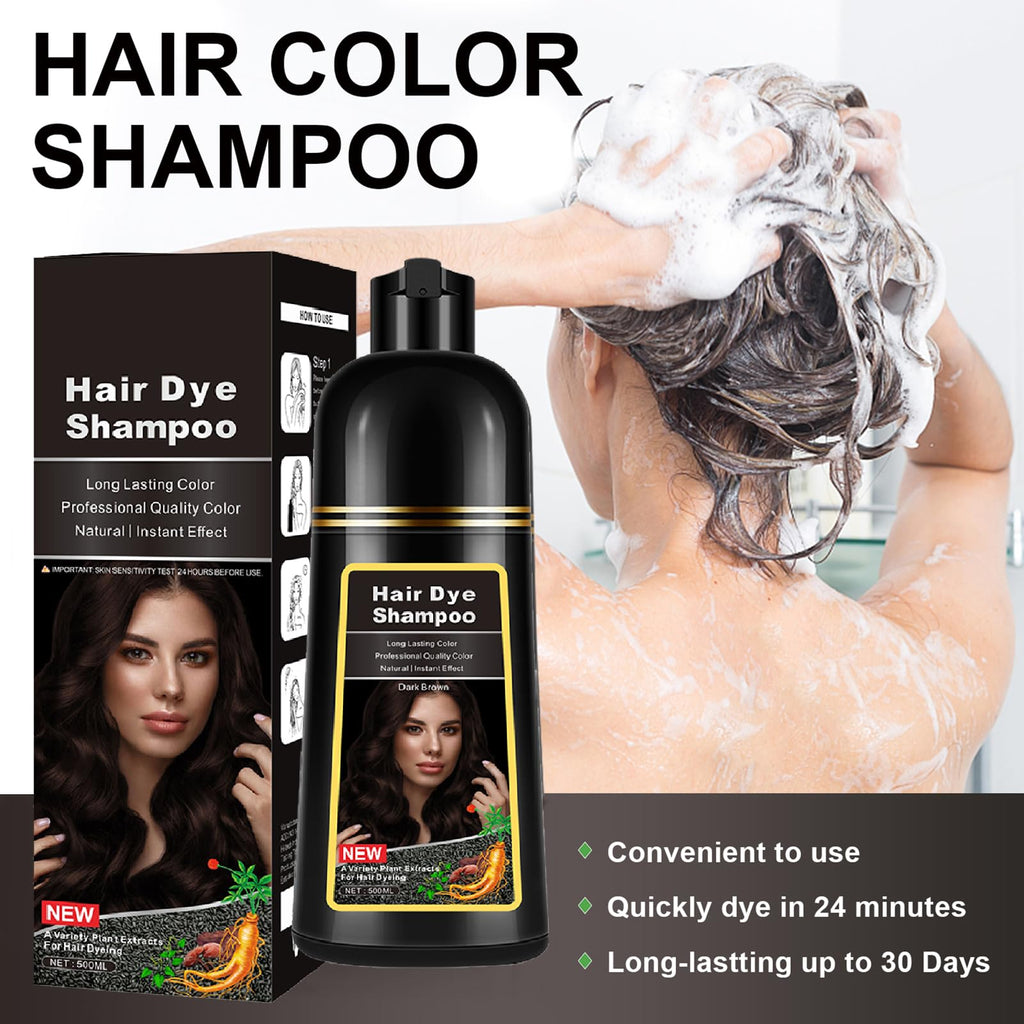 Lymznus Instant Dark Brown Hair Dye Shampoo — 3-in-1 Color, Cleanse & Condition (17.6 oz)
