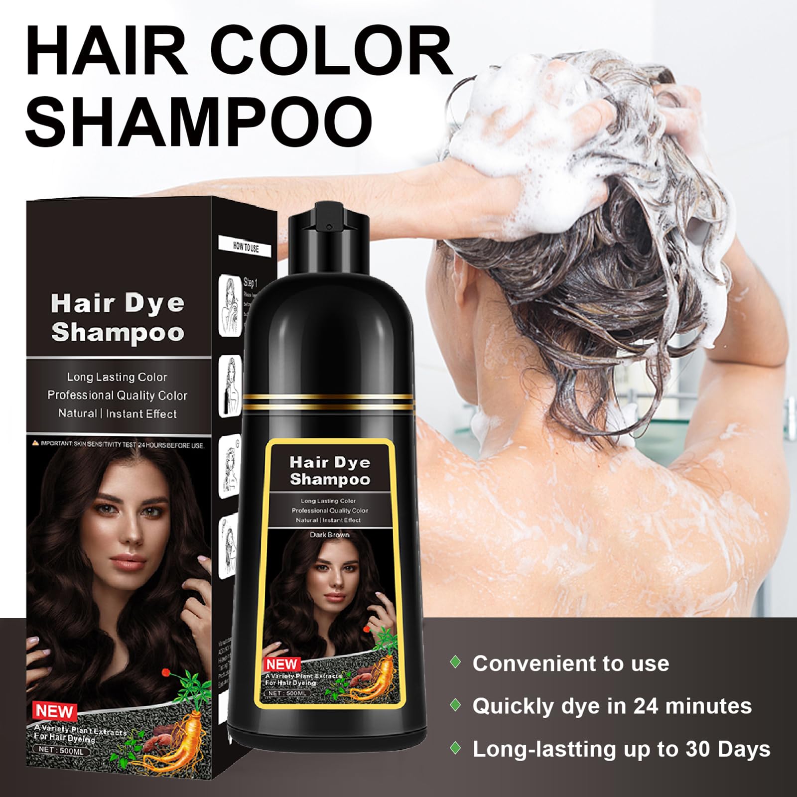 Lymznus Instant Dark Brown Hair Dye Shampoo — 3-in-1 Color, Cleanse & Condition (17.6 oz)