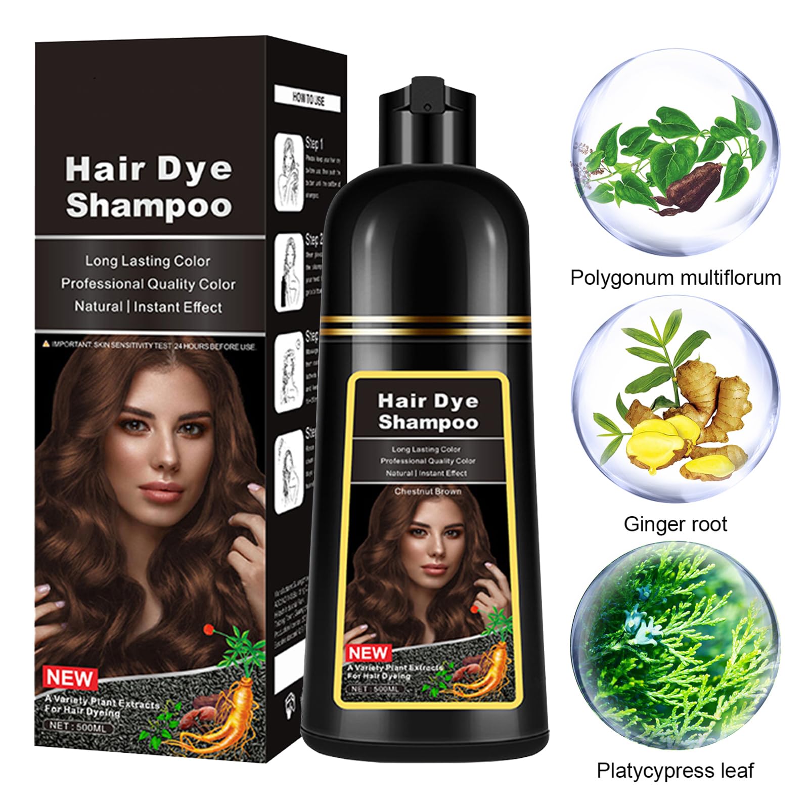 Lymznus Chestnut Brown Hair Dye Shampoo 3-in-1 – Instant Color, Cleanse & Condition