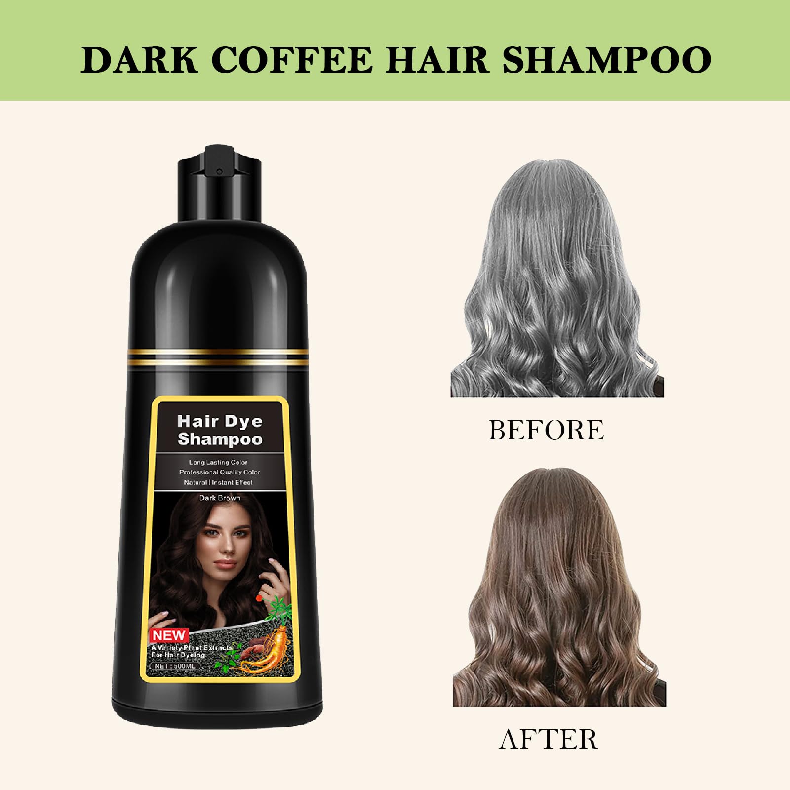 Lymznus Instant Dark Brown Hair Dye Shampoo — 3-in-1 Color, Cleanse & Condition (17.6 oz)
