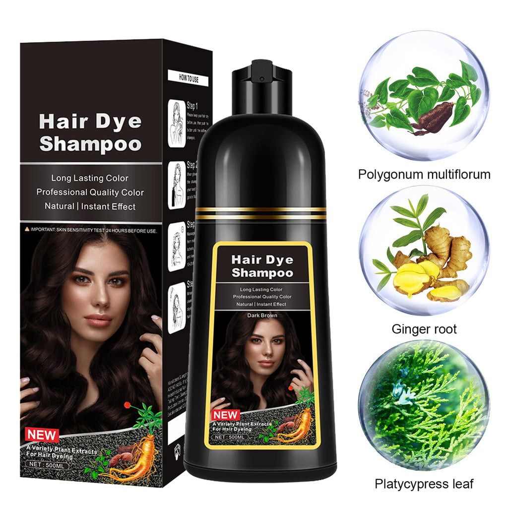 Lymznus Instant Dark Brown Hair Dye Shampoo — 3-in-1 Color, Cleanse & Condition (17.6 oz)