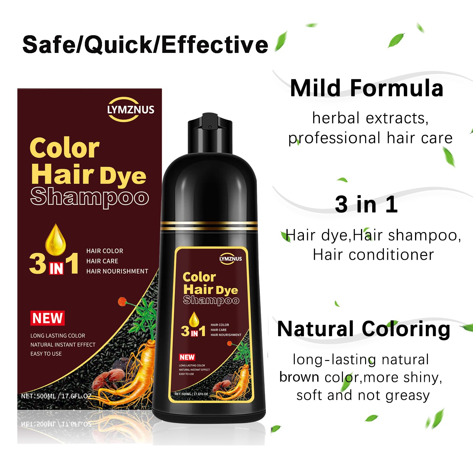 Lymznus Instant Herbal Blonde Brown Hair Dye Shampoo 3-in-1 | Color, Cleanse & Condition in Minutes | 500ml