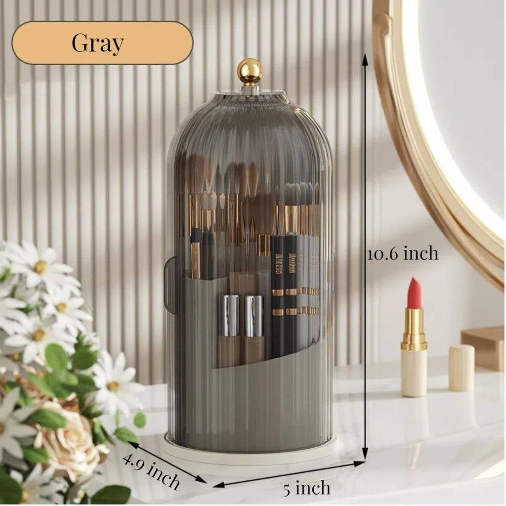 Lyoveu B-H1 Makeup Brush Holder with Dustproof Cover - 360° Rotating Organizer (Gray)
