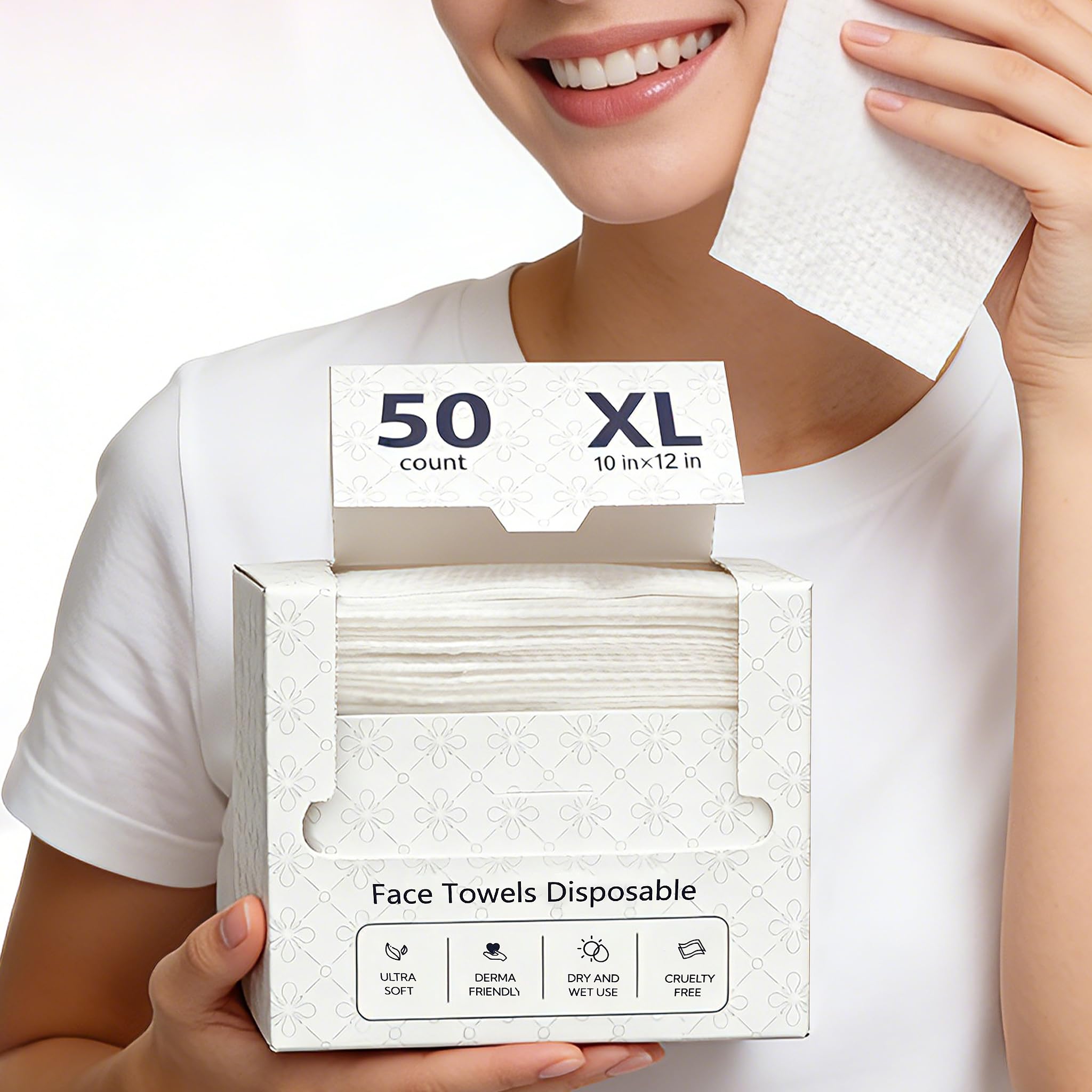 Lyun Cloudlet Disposable Face Towels XL – Ultra Soft 10x12, 50 Count, Makeup Remover & Facial Cleansing Wipes