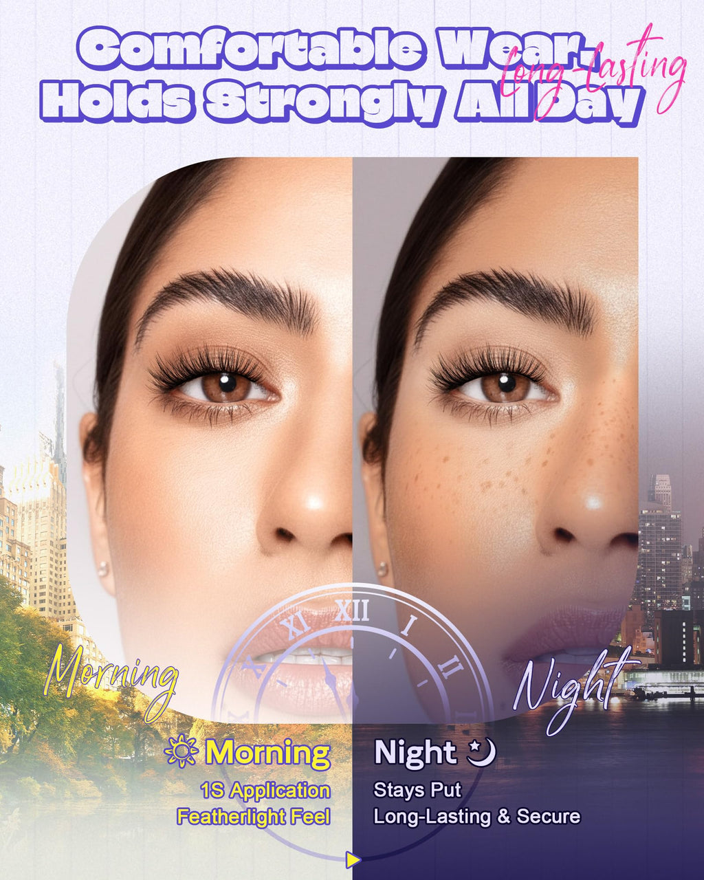LZM Self-Adhesive Eyelashes Glueless — Natural 6-12mm, Waterproof All-Day Cat Eye Lashes with Tweezer