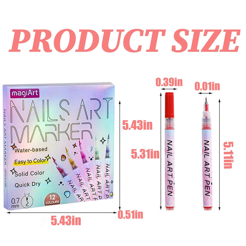LZUPIKC 12-Color Nail Art Pen Set – 0.7mm Fine Tip, 3D Quick-Dry Nail Polish Pens for DIY Nails