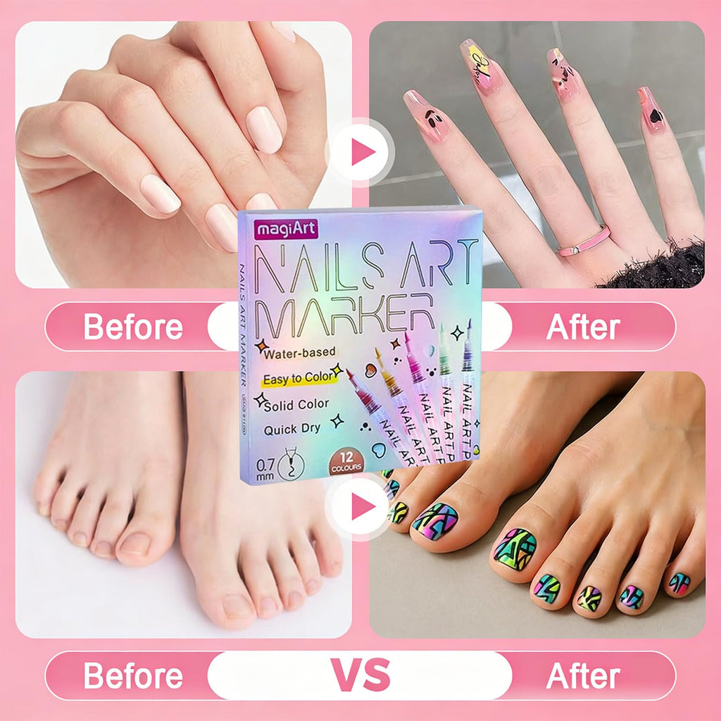 LZUPIKC 12-Color Nail Art Pen Set – 0.7mm Fine Tip, 3D Quick-Dry Nail Polish Pens for DIY Nails