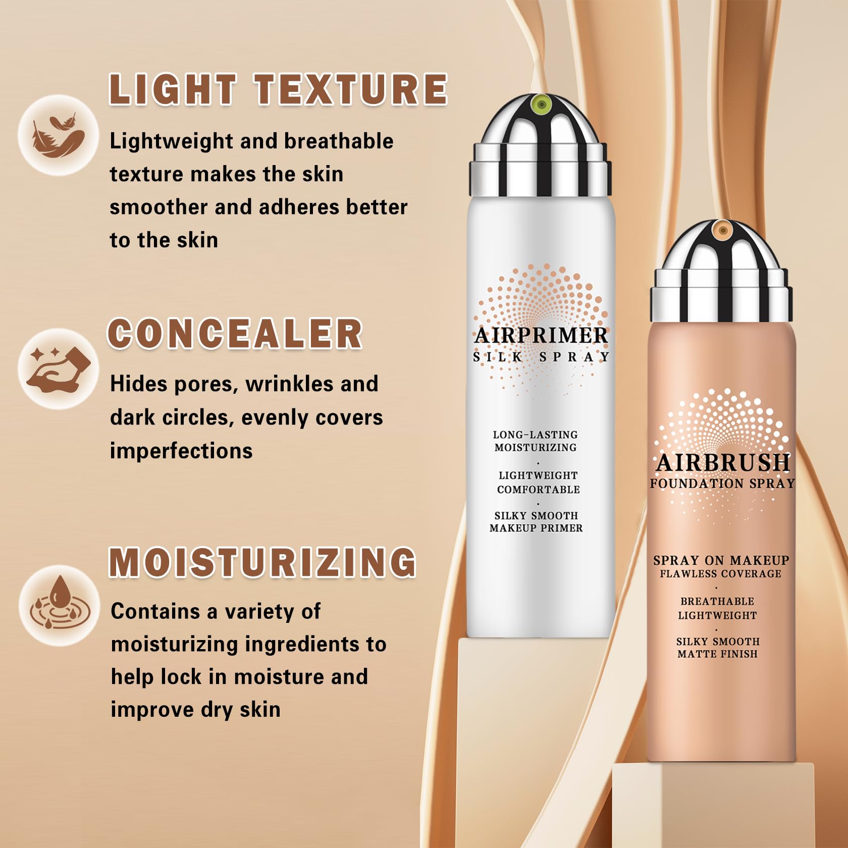 LZXLUKGIR Magic Minerals Airbrush Foundation & Moisturizing Primer – Full Coverage for Mature Skin (Beige 02)