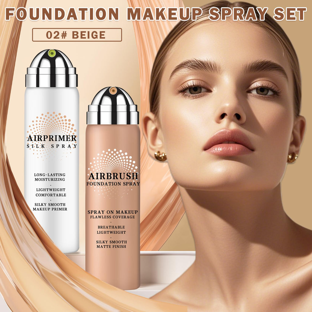 LZXLUKGIR Magic Minerals Airbrush Foundation & Moisturizing Primer – Full Coverage for Mature Skin (Beige 02)