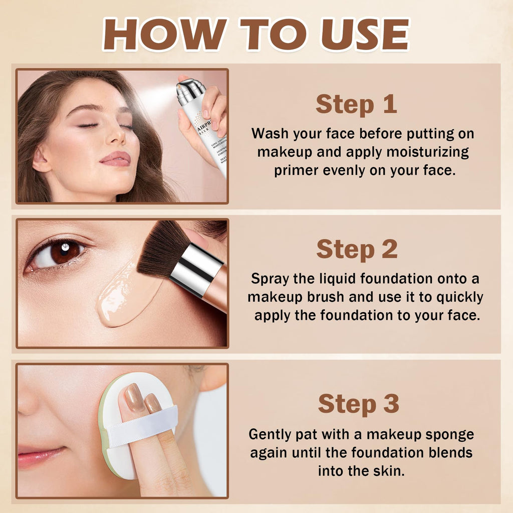 LZXLUKGIR Magic Minerals Airbrush Foundation & Moisturizing Primer – Full Coverage for Mature Skin (Beige 02)
