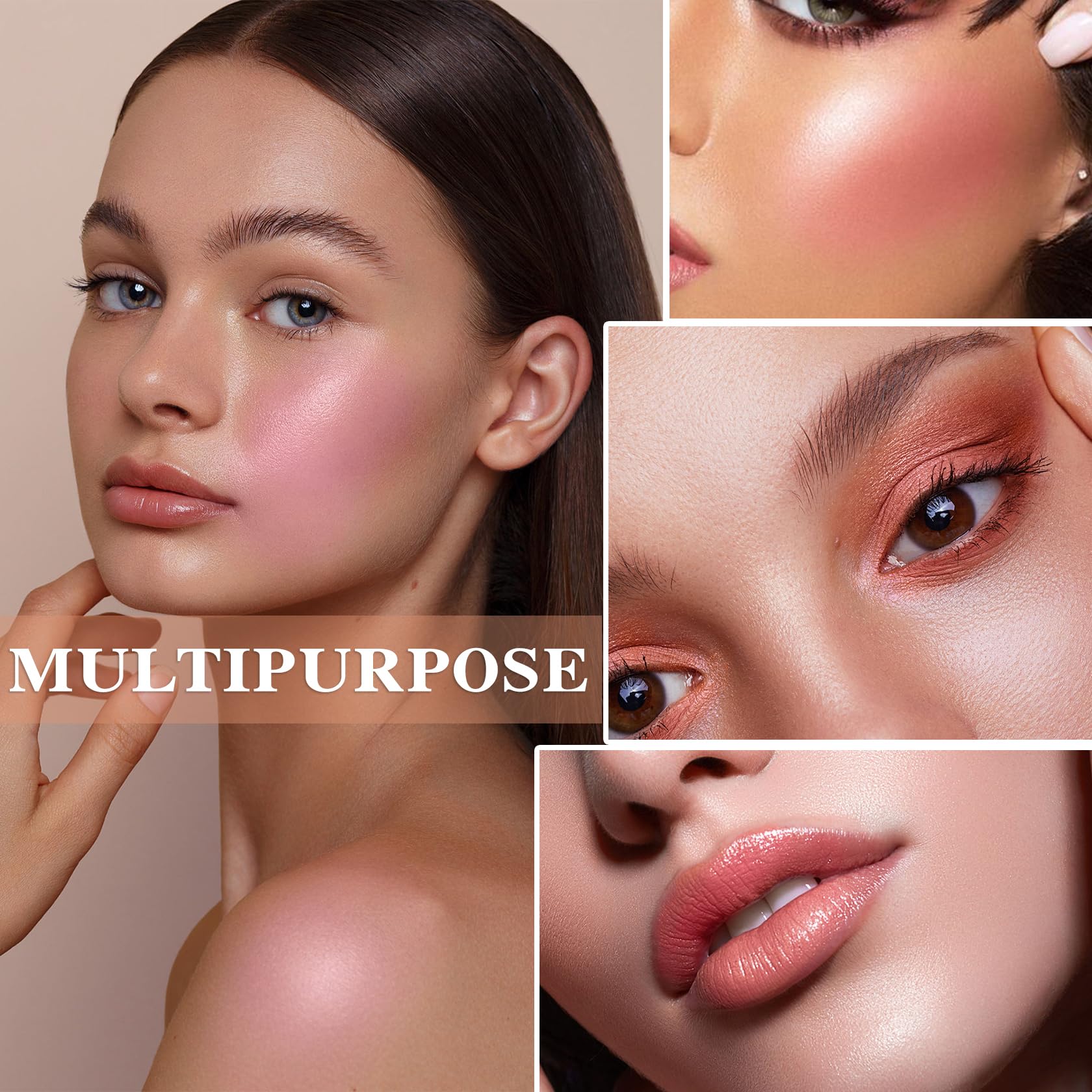 LZYLLS 3 Pcs Cream Blush Stick with Brush – Waterproof 2-in-1 Makeup for Cheeks, Lips & Eyes