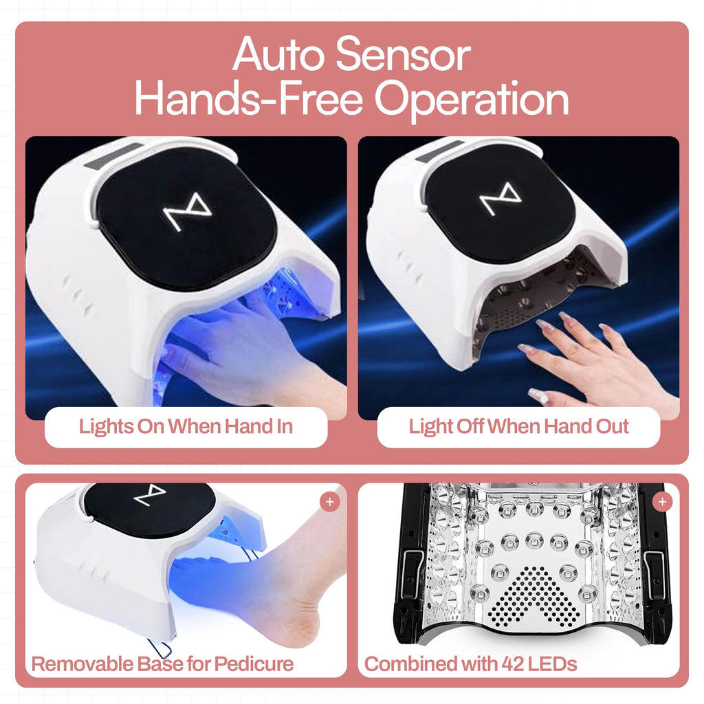 M GlowPro Professional Hybrid 86W Wireless UV LED Nail Curing Lamp – Cordless Gel Nail Dryer (Black & White)