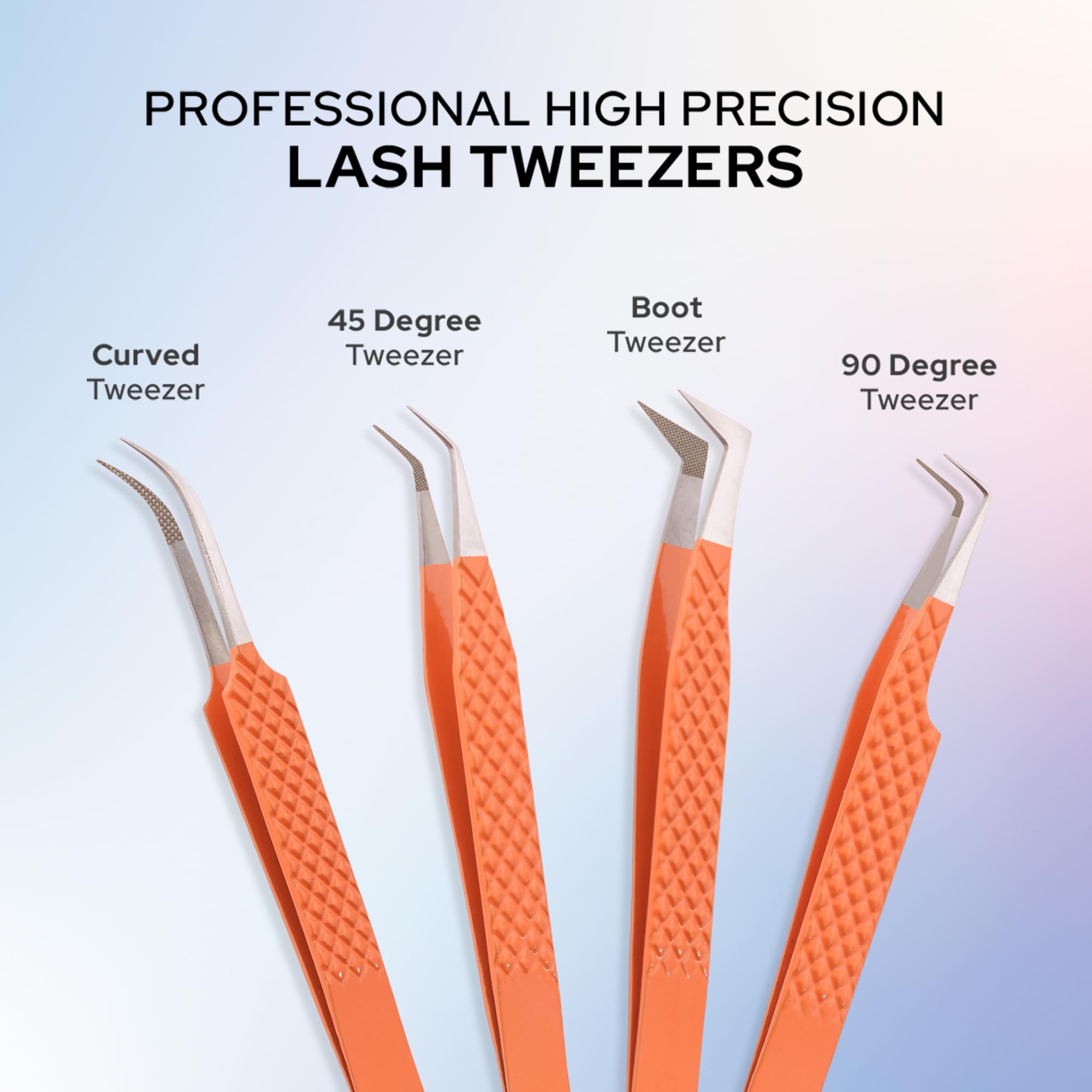 M LASH Tweezers for Eyelash Extensions (Set of 4) | Fiber Tip, Japanese Steel, Diamond Grip