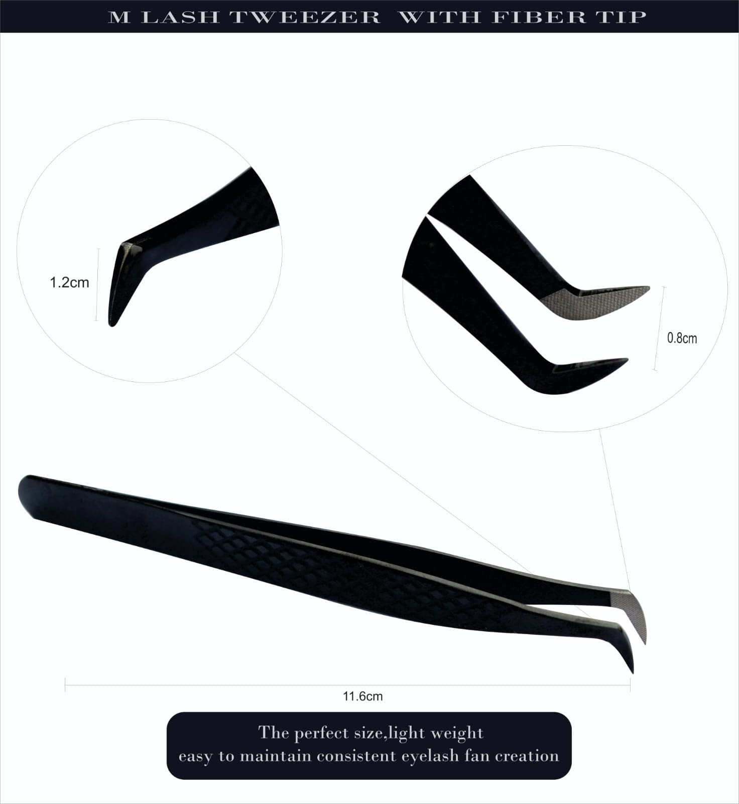 M LASH Tweezers for Eyelash Extensions – 4-Piece Set with Fiber Tip, Japanese Steel, Diamond Grip