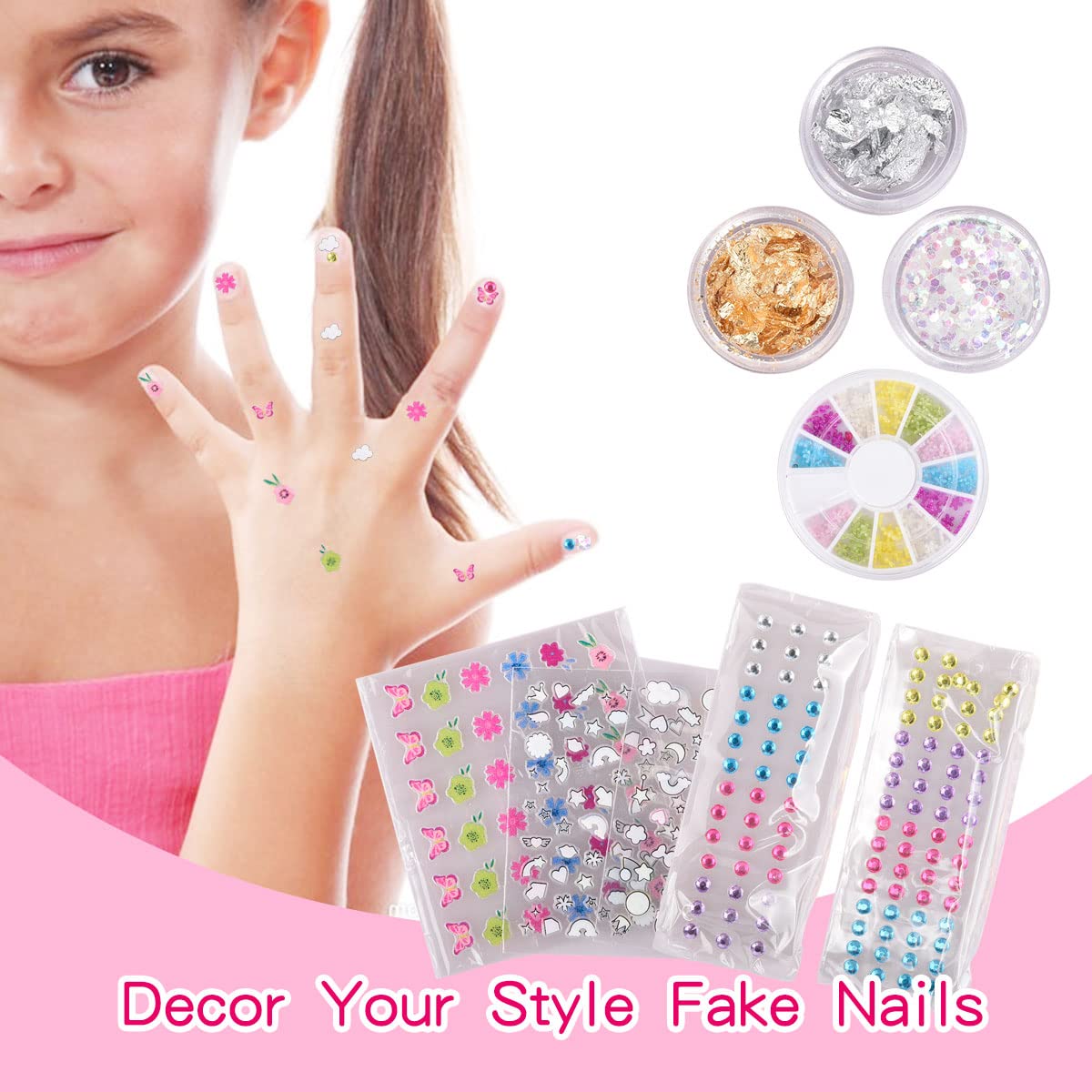 M&U MAKE YOU UP Nail Art Kit for Girls — 34Pcs Non-Toxic Peel-Off Polish & DIY Sticker Set