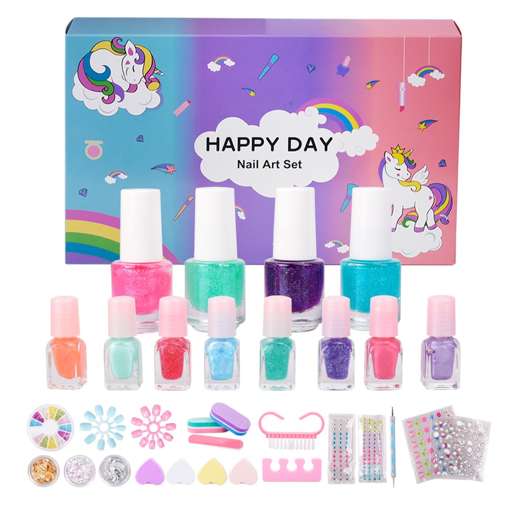 M&U MAKE YOU UP Nail Art Kit for Girls — 34Pcs Non-Toxic Peel-Off Polish & DIY Sticker Set