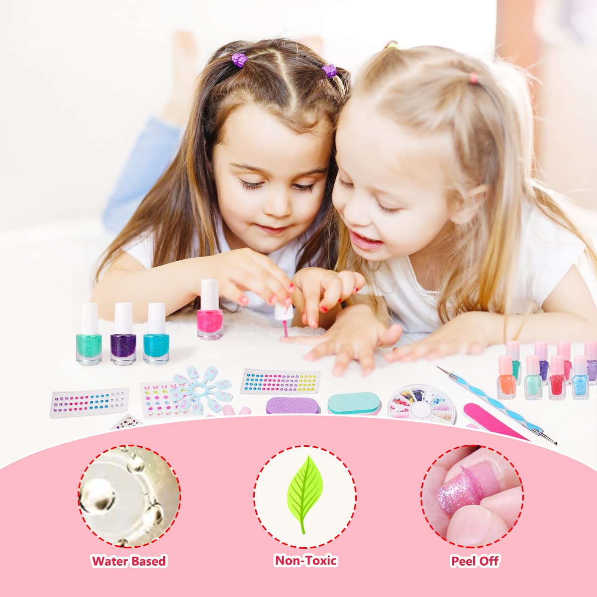 M&U MAKE YOU UP Nail Art Kit for Girls — 34Pcs Non-Toxic Peel-Off Polish & DIY Sticker Set
