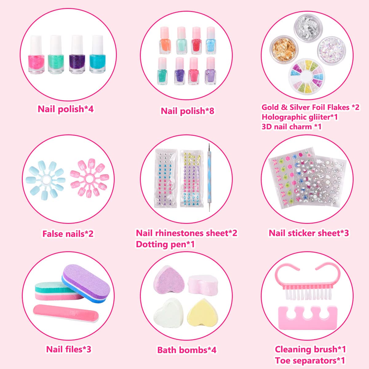 M&U MAKE YOU UP Nail Art Kit for Girls — 34Pcs Non-Toxic Peel-Off Polish & DIY Sticker Set