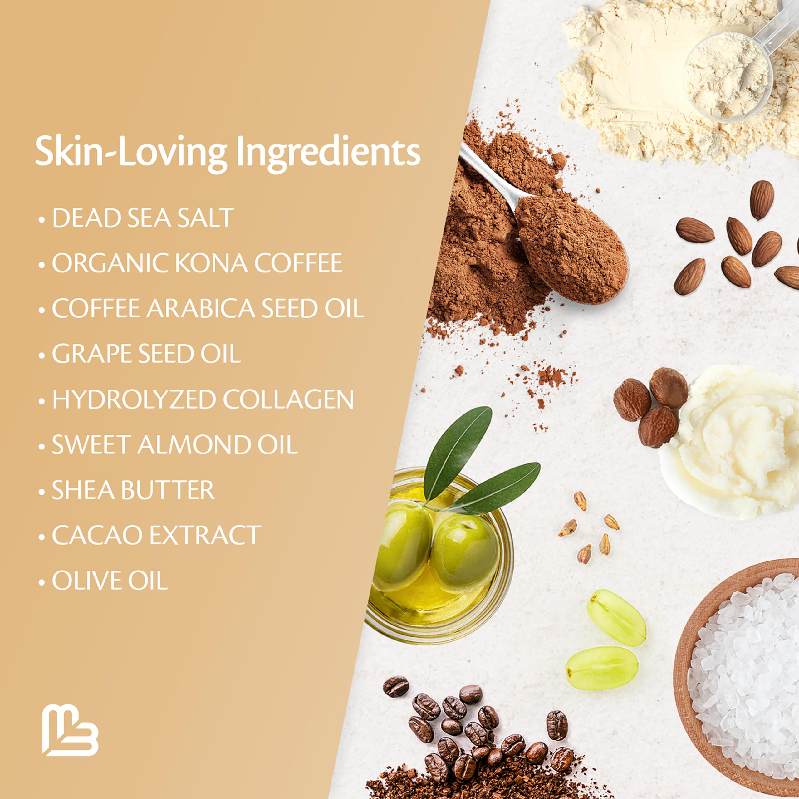 M3 Naturals Arabica Coffee Scrub – Exfoliating Body, Face & Hand Scrub with Collagen (12oz)