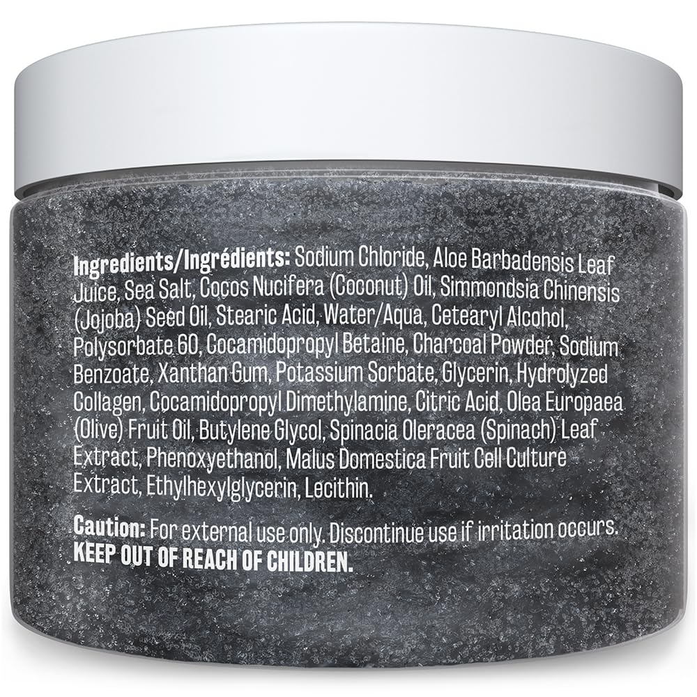 Exfoliating Charcoal Scrub with Collagen & Stem Cells – M3 Naturals Body & Face Salt Scrub