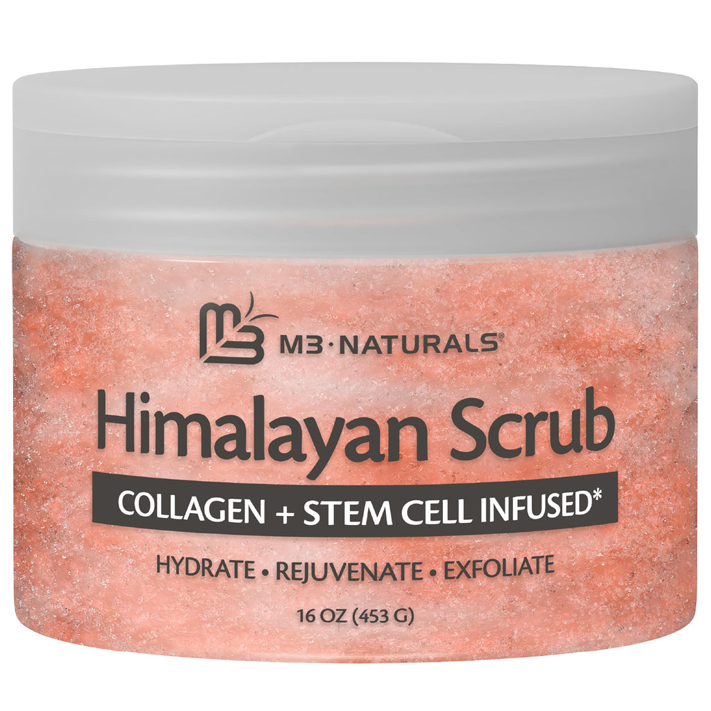 M3 Naturals Himalayan Salt Scrub – Exfoliate Face, Body & Feet with Collagen & Stem Cells | 16 oz