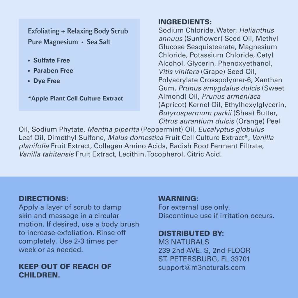 M3 Naturals Magnesium Body Scrub – Exfoliation & Relaxation (16 oz)