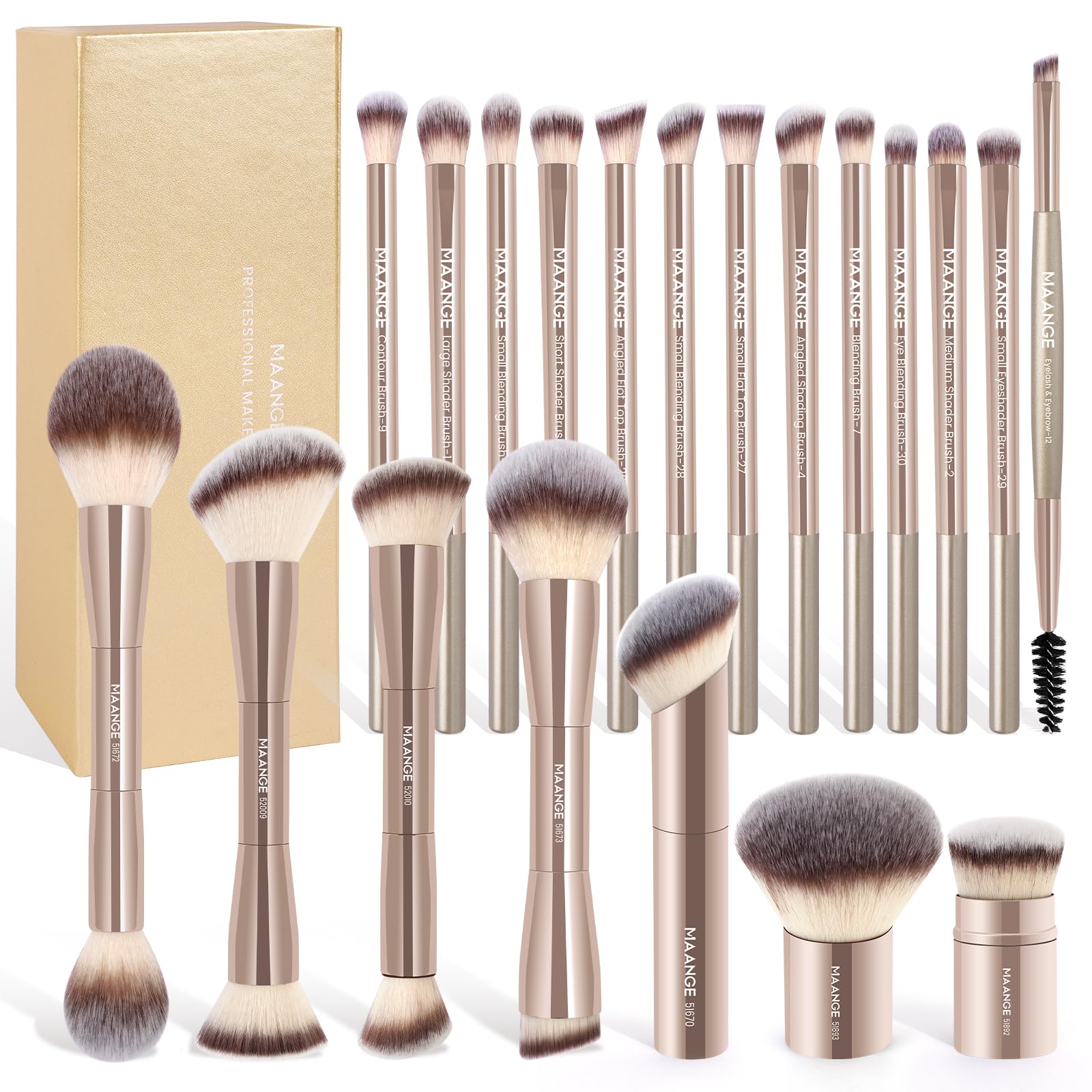 MAANGE 20-Piece Makeup Brush Set with Gift Box | Double-End Kabuki & Eye Brushes