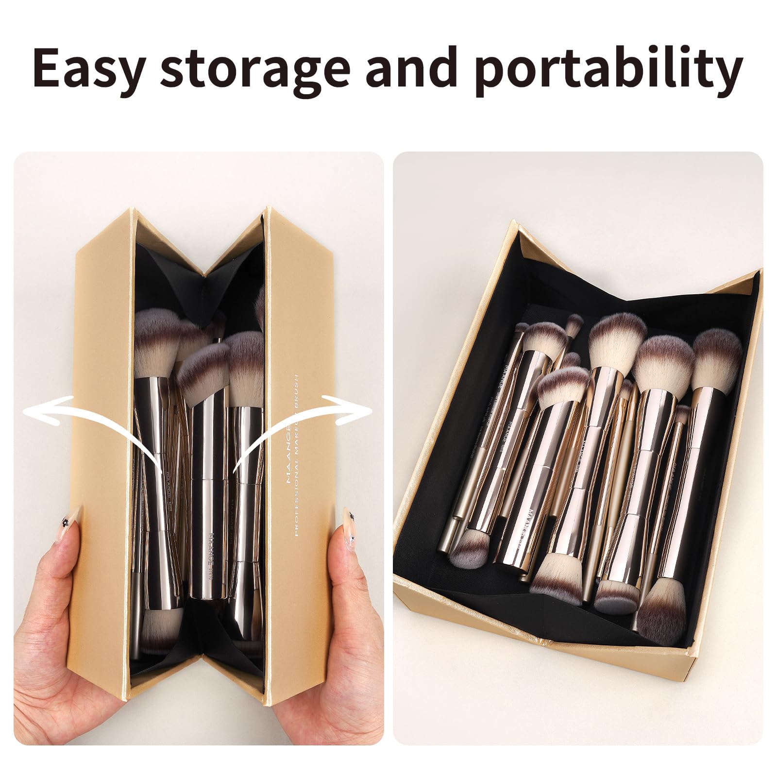 MAANGE 20-Piece Makeup Brush Set with Gift Box | Double-End Kabuki & Eye Brushes