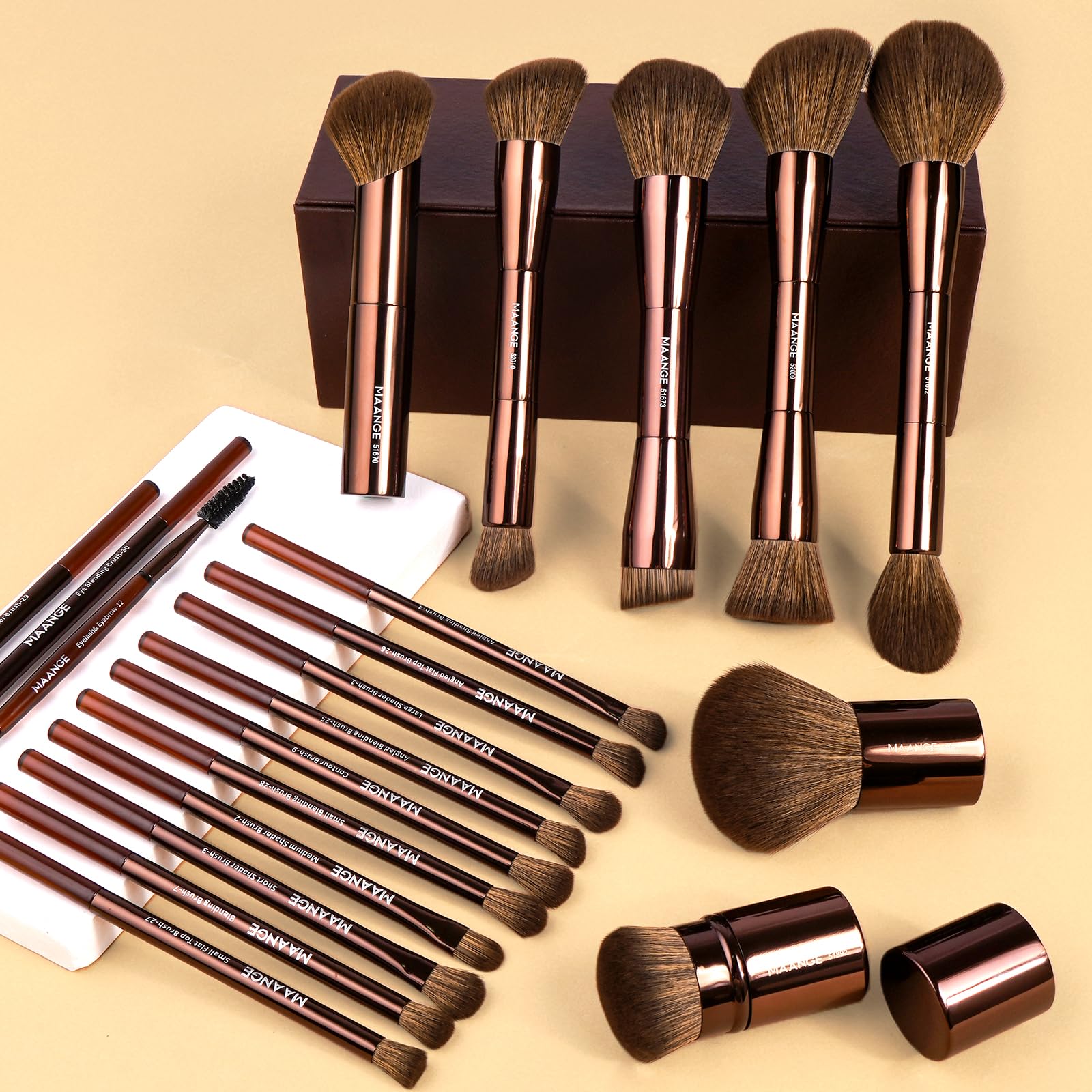 MAANGE 20-Piece Makeup Brush Set with Gift Box | Double-End Kabuki Brushes, Alu Handles, Soft Synthetic Bristles