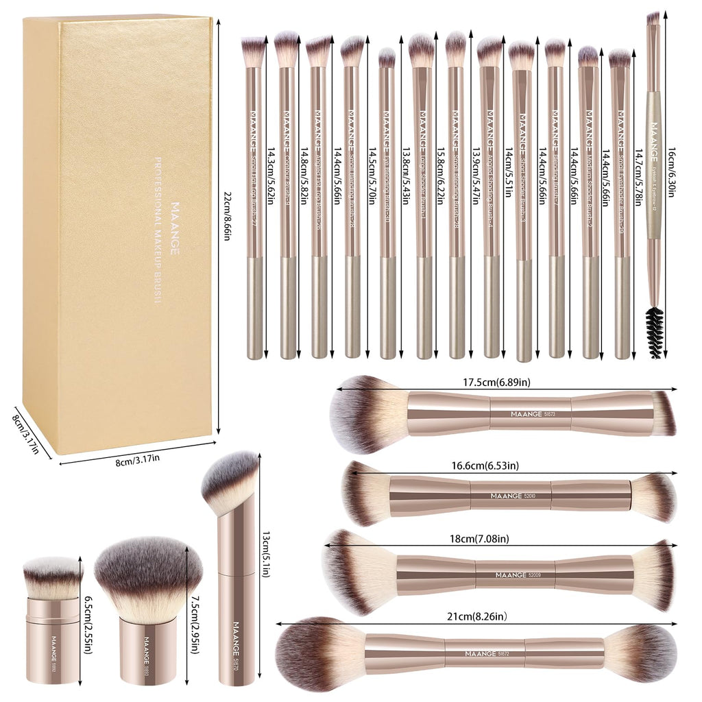 MAANGE 20-Piece Makeup Brush Set with Gift Box | Double-End Kabuki & Eye Brushes