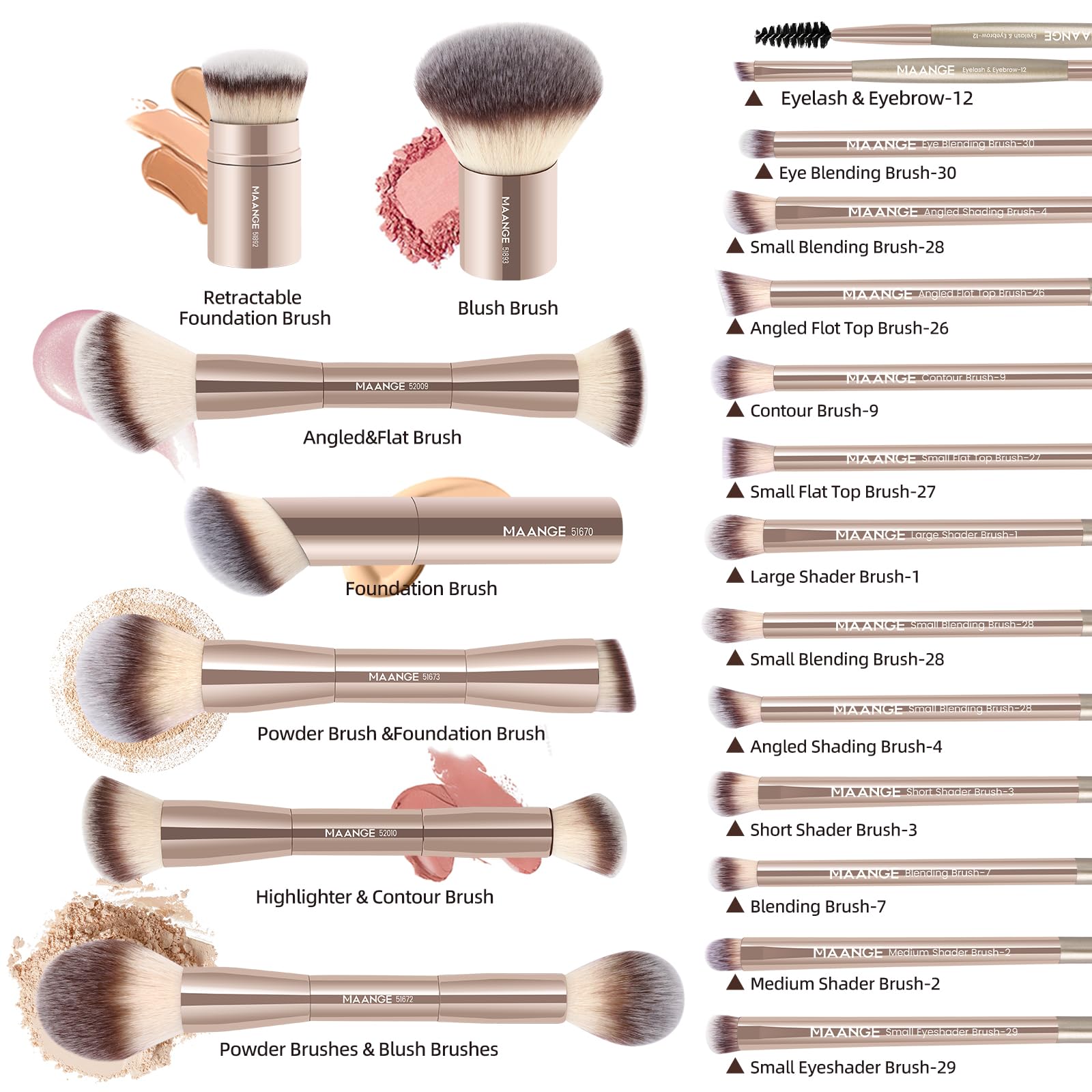MAANGE 20-Piece Makeup Brush Set with Gift Box | Double-End Kabuki & Eye Brushes
