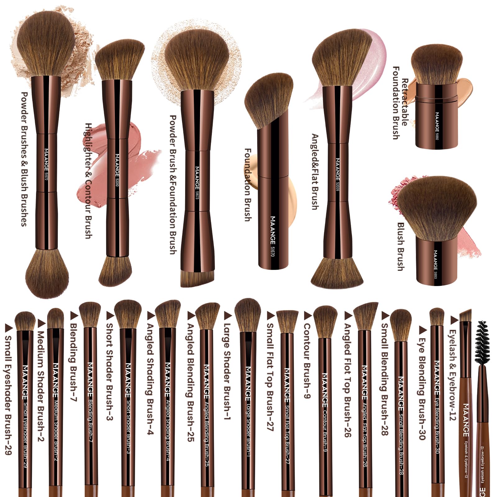 MAANGE 20-Piece Makeup Brush Set with Gift Box | Double-End Kabuki Brushes, Alu Handles, Soft Synthetic Bristles