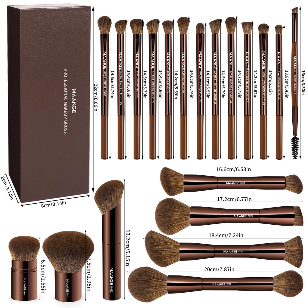 MAANGE 20-Piece Makeup Brush Set with Gift Box | Double-End Kabuki Brushes, Alu Handles, Soft Synthetic Bristles