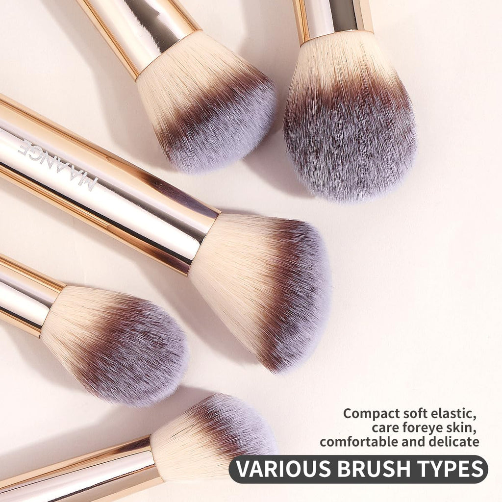 MAANGE 13-Piece Makeup Brush Set in Champagne Case – Premium Synthetic Brushes