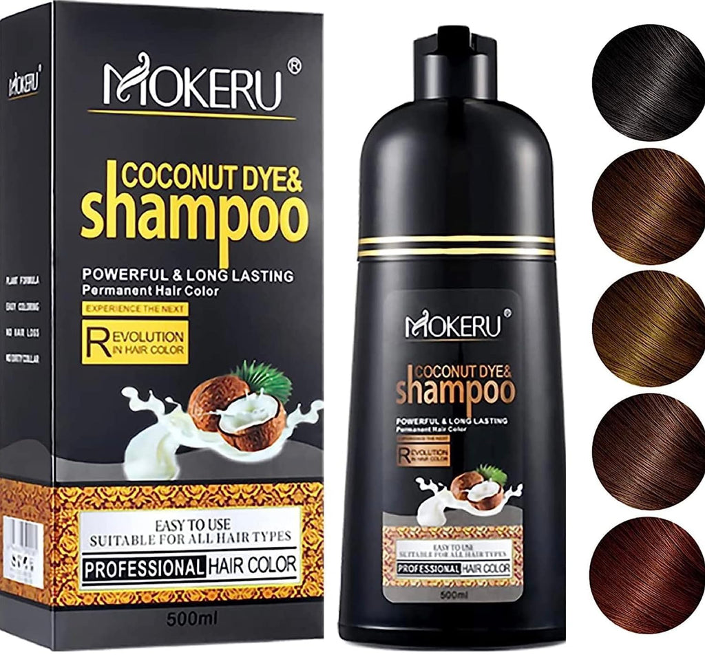 Maani MOKERU Argan Coconut Oil Hair Dye Shampoo 500ML – Instant 5-Min Gray Hair Color to Golden Brown